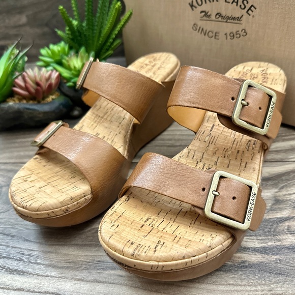 NIB Kork Ease Grace Slip On Wedge Sandal Brown Leather - Picture 3 of 11